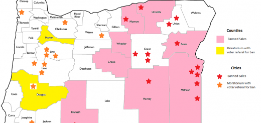 OLCC-reported cities and counties that have implemented bans or voter referrals for bans